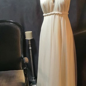 Wedding dress, party dress, white chiffon and tulle dress, large size bare back long dress. image 6