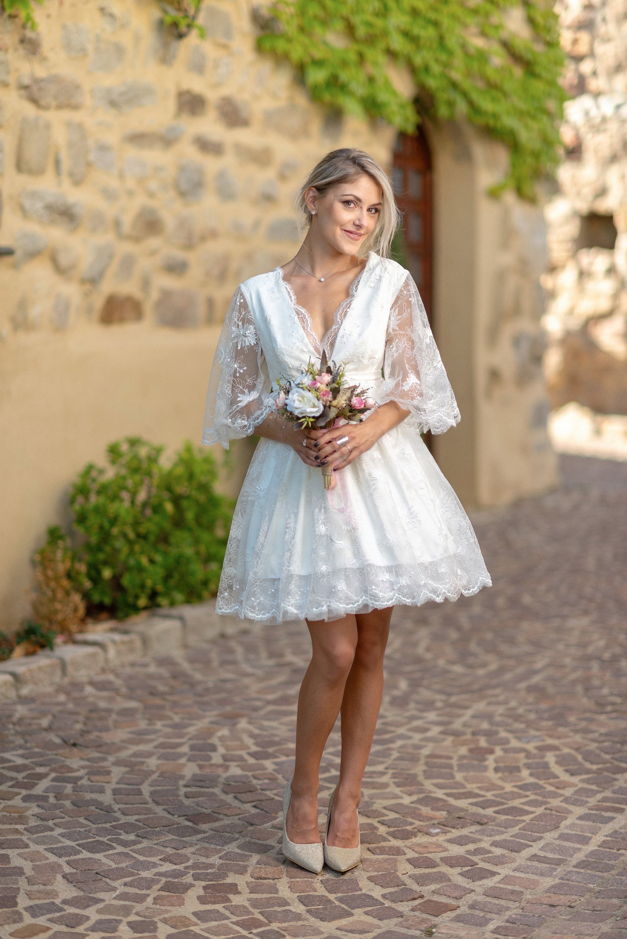 french short wedding dress Short Wedding Dress in 100% French Lace, Short Wedding Dress, Wedding Dress,  Short Lace Dress.parisian Charm