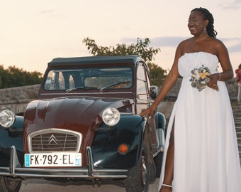 French chiffon wedding dress.