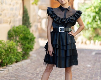 Wednesday Addams/Wednesday Addams Cosplay Ballkleid für Halloween, handgefertigte dunkle Eleganz.