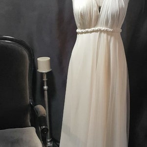 Wedding dress, party dress, white chiffon and tulle dress, large size bare back long dress. image 4