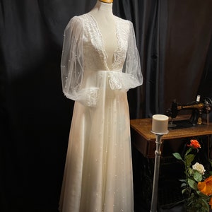 Elegant Royal French Silk Chiffon and French Lace Wedding Dress, Long Wedding Dress, Luxurious Wedding Dress