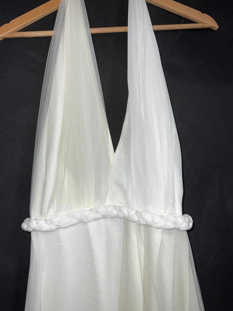 Wedding dress, party dress, white chiffon and tulle dress, large size bare back long dress. image 5