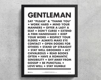 Gentleman Printable B&W | Gentlemen | Mans Essential Manners | Mens Etiquette | Old School Charm | Common Courtesy | Home Decor