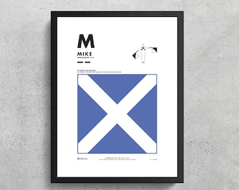 Signal Flag M Wall Art Printable | Mike | M | Phonetic Alphabet | Morse Code | Semaphore Flags | Wes Anderson | Sailing Decor