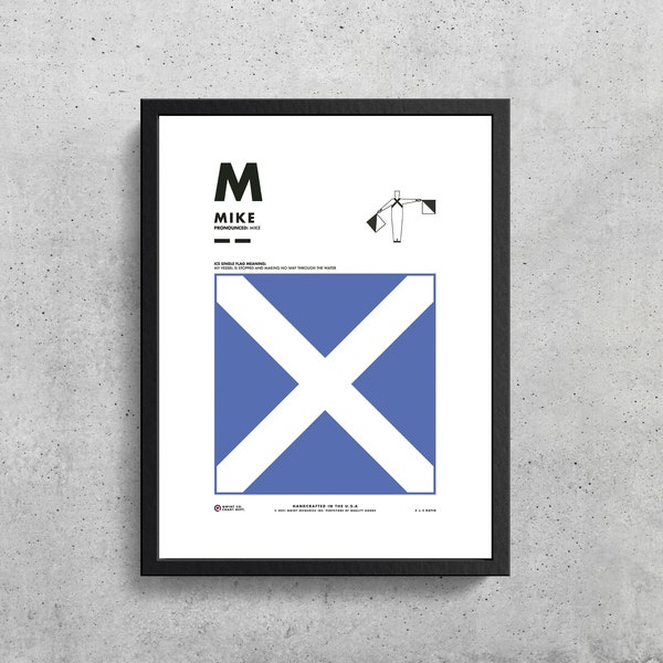 Signal Flag M Wall Art Printable | Mike | M | Alphabet phonétique | Code Morse | Drapeaux sémaphore | Wes Anderson | Décor de voile