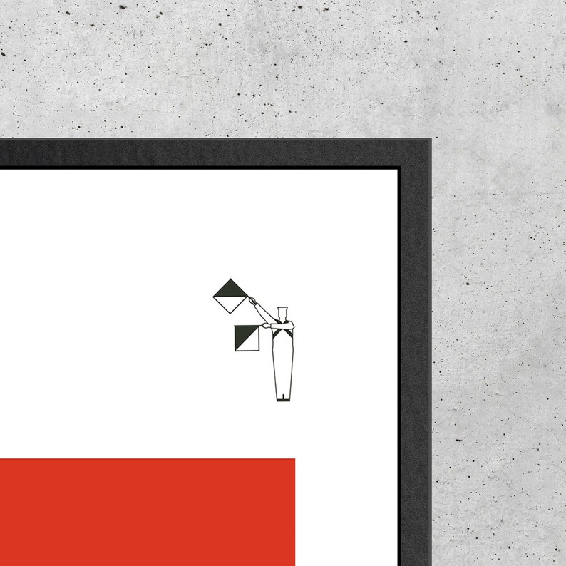 May include: A black and white illustration of a person holding two flags. The flags are black and white triangles. The person is standing on a red background.