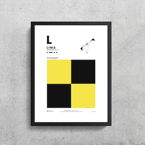 Bandera de señal L Arte de pared imprimible / Lima / L / Alfabeto fonético / Código Morse / Banderas semaforadas / Wes Anderson / Decoración de vela