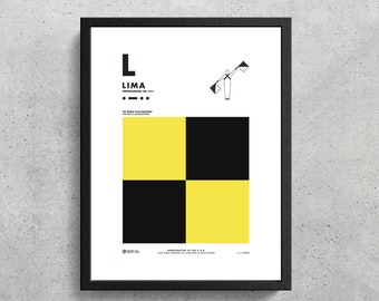 Signal Flag L Wall Art Printable | Lima | L | Phonetic Alphabet | Morse Code | Semaphore Flags | Wes Anderson | Sailing Decor