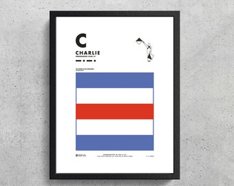 Signal Flag C Wall Art Printable | Charlie | C | Phonetic Alphabet | Morse Code | Semaphore Flags | Wes Anderson | Sailing Decor