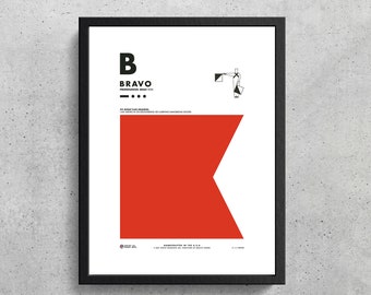 Signal Flag B Wall Art Printable | Bravo | B | Phonetic Alphabet | Morse Code | Semaphore Flags | Wes Anderson | Sailing Decor