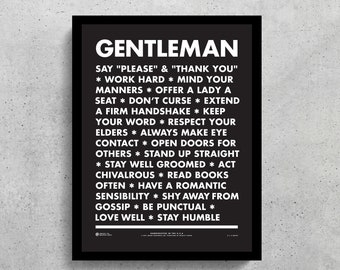 Gentleman Wall Art Printable | Gentlemen | Mens Essential Manners | Mens Etiquette | Old School Charm | Common Courtesy | Boho Art