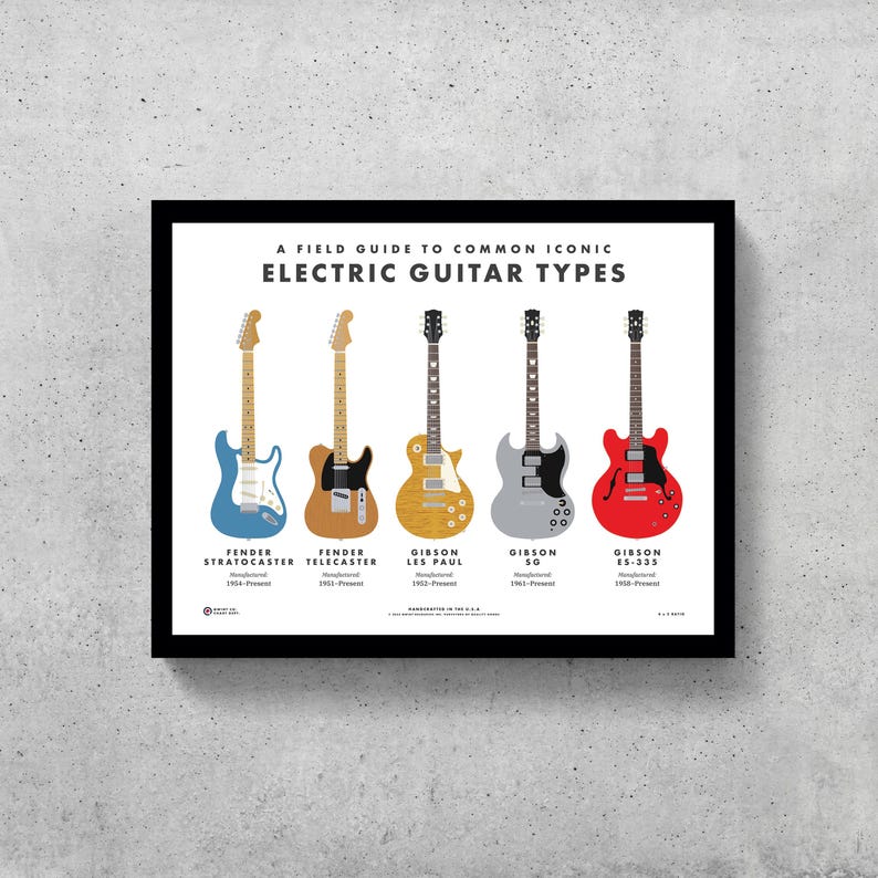 Electric Guitar Types Field Guide Chart, Music Studio Wall Art - Etsy