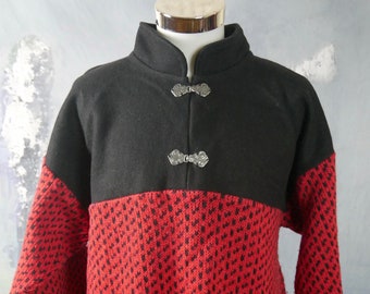 Norwegian Wool Knit Sweater,  Red and Black Winter Nordic Pullover Jumper: Size XL (46 to 48 US/UK)