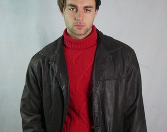 90s Vintage Brown Leather Jacket, Size XXL, 50 to 52 USA