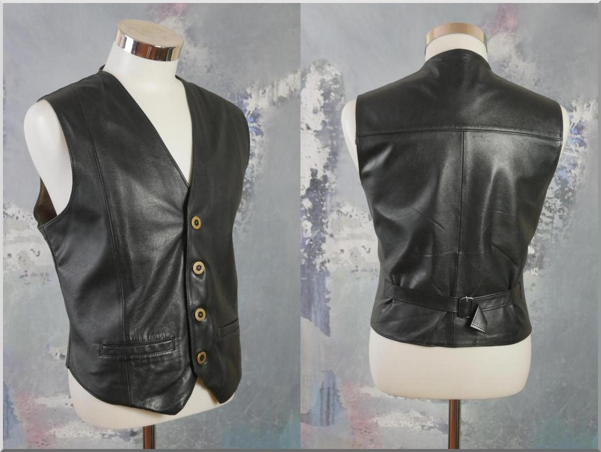 80’s Black Leather Western Style Vest by Simco