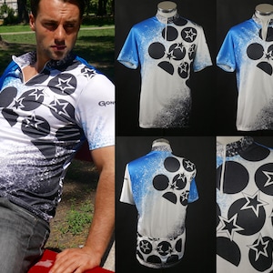 Camisa de ciclismo vintage, camisa Gonso Bike Racing branca, azul e preta dos anos 1980: tamanho 46 a 48 EUA/Reino Unido