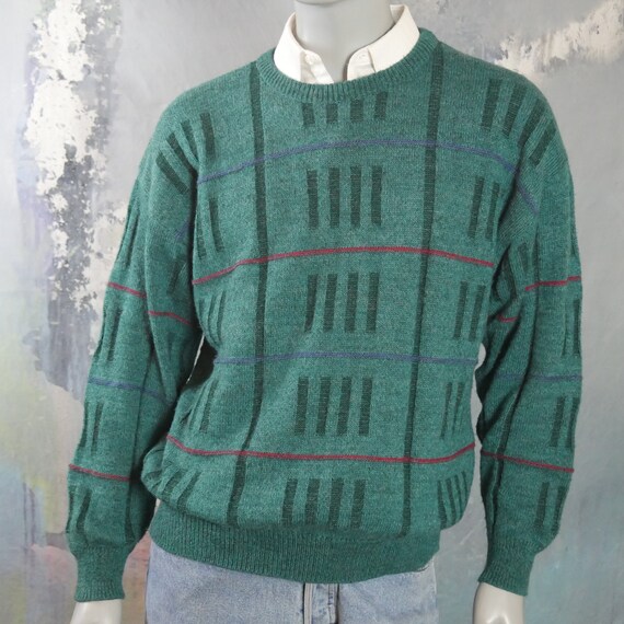 1980s Turquoise Green Crew Neck Sweater with Bloc… - image 6