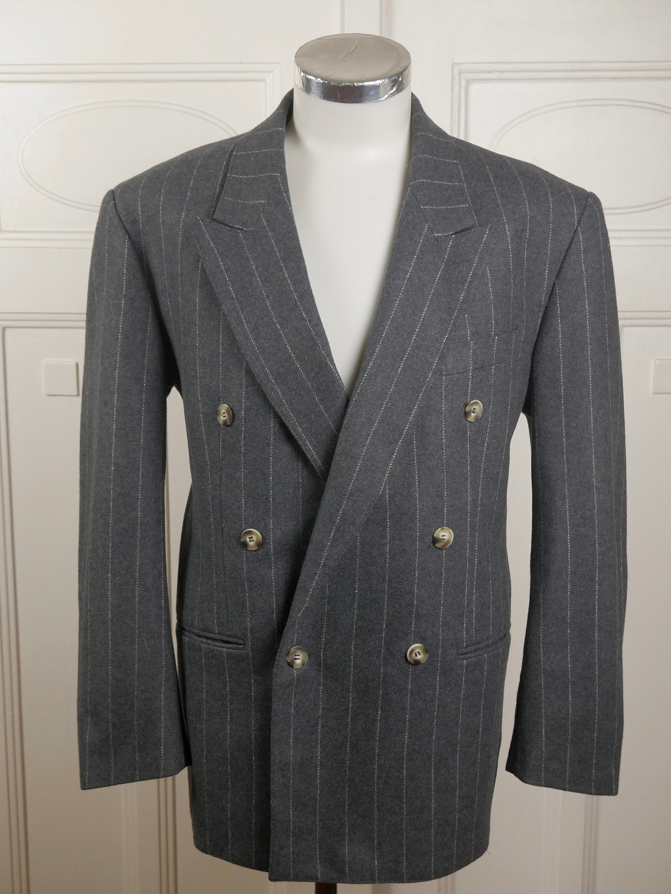 Gray Double-breasted Pinstripe Blazer German Wool Blend - Etsy