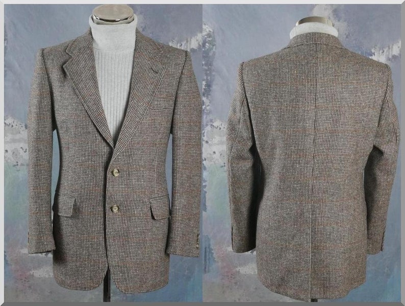 Light Brown Tweed Blazer Scottish Wool Vintage Single-Breasted Sports Coat Jacket 40 USUK Large
