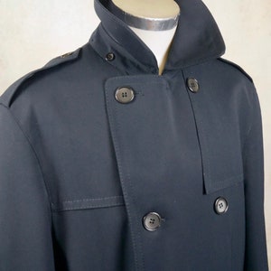 Vintage Trench Coat, 90s Dark Navy Blue Double-Breasted Belted Long Duster Overcoat image 5