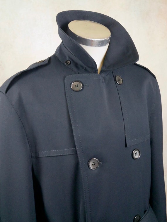 Vintage Trench Coat, 90s Dark Navy Blue Double-Br… - image 5