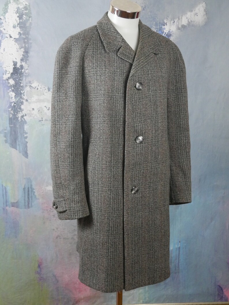 Gray Wool Overcoat 1960s German Vintage Herringbone Tweed | Etsy