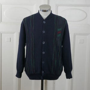 Navy Blue Cardigan, Italian Vintage Wool Blend Knit Button-down Sweater ...