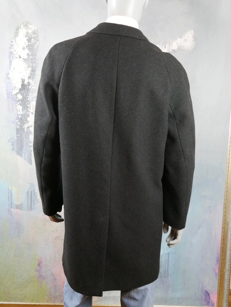 Europan Vintage Overcoat Charcoal Gray Wool Coat 46 USUK Retro Mad Men Style Winter Coat: Size XXL