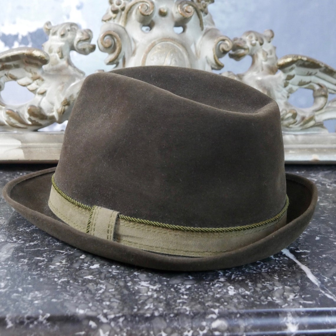 1960s Olive Green Trilby Hat European Vintage Fedora Size Etsy