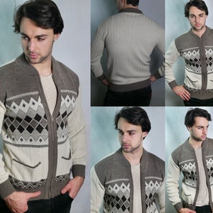80s Preppy Argyle Cardigan Sweater, Size Medium