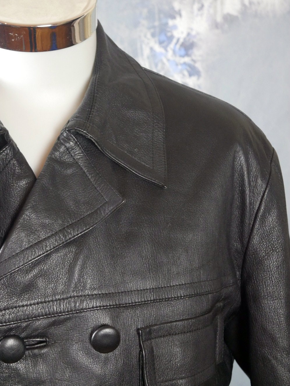 Euro vintage leather coat 【最終値下げ】 Black Leather Coat, European Vintage Double-breasted Long