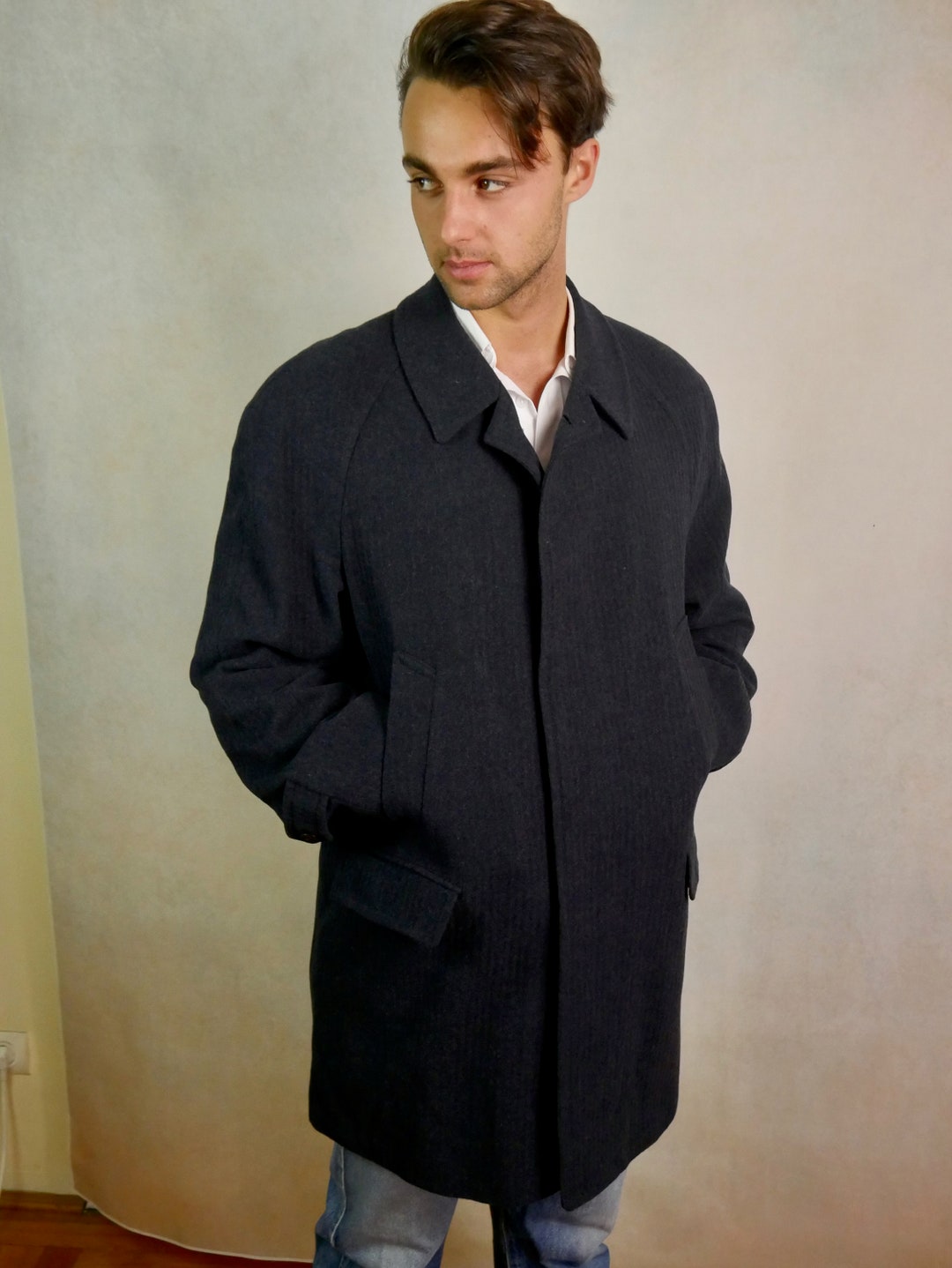 1980s Coat Dark Slate Blue Wool Cashmere Blend Overcoat Size - Etsy