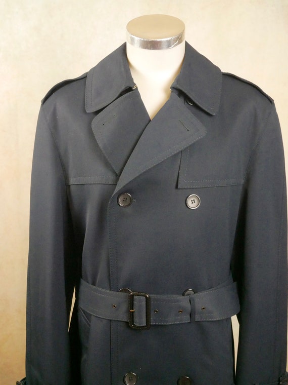 Vintage Trench Coat, 90s Dark Navy Blue Double-Br… - image 3