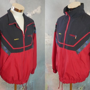 Red &Navy Blue Jacket, 1990 vintage européen Zippered Rukka Sport Brise-vent: Taille grande 40 à 42 US / UK image 2