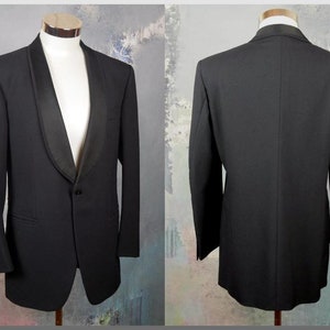 Vintage Tuxedo Jacket, Formal Black Dinner Jacket with Silk Shawl Lapels, Made in France: Size Medium, 40 US