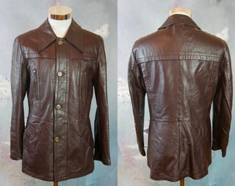 1990s Brown Leather Jacket, Men's European Vintage Soft Leather Jacket: Size Medium (36 to 38 US/UK)