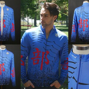 Blue Cycling Jacket, 1990s European Vintage Cycle Racing Warmup Jacket: Size XL (46 to 48 US)