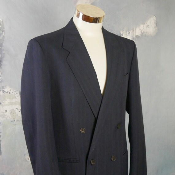 Navy Blue Double-Breasted Pinstripe Blazer, Europ… - image 6