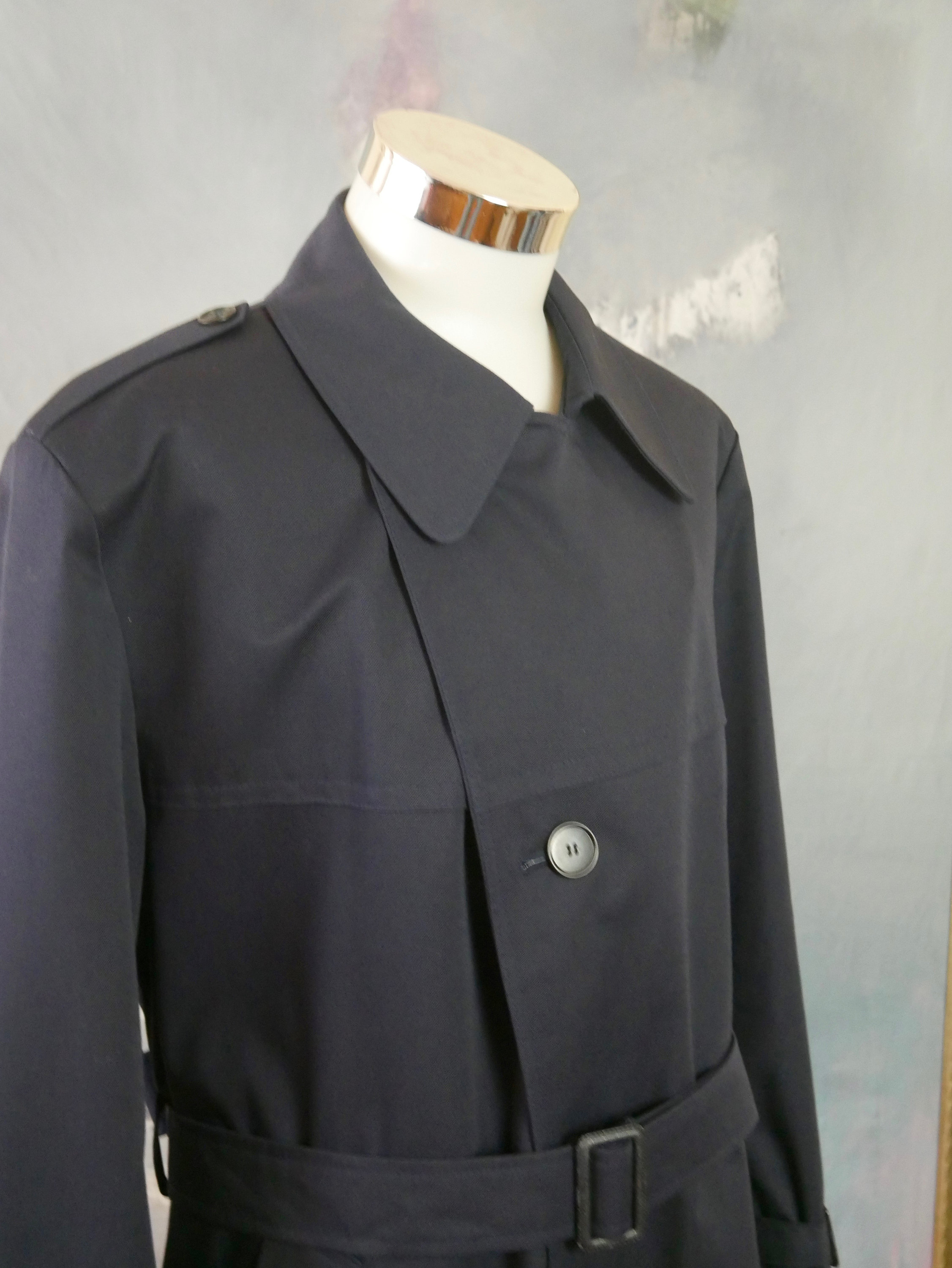 Navy Blue Trench Coat European Vintage Single-Breasted Dark | Etsy