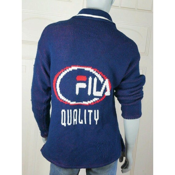 1980s FILA Knit Sweater, Vintage Navy Blue Red Wh… - image 5