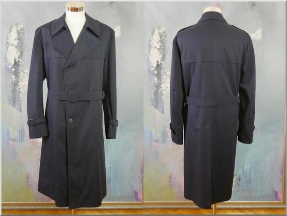 Navy Blue Trench Coat, European Vintage Single-Breast… - Gem