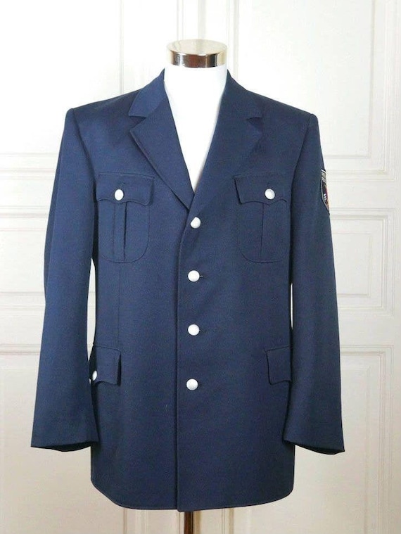 Vintage Firefighter Jacket, Dark Blue With Silver Buttons Vintage Firefighter Jacket, Dark Blue With Silver Buttons