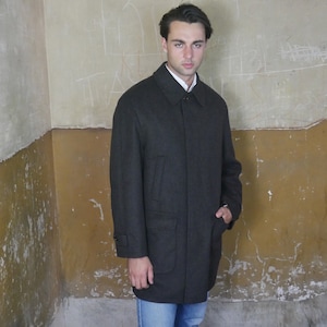 Olive Brown Vintage Men&#39;s Coat, 90s European Winter Overcoat, Size XL