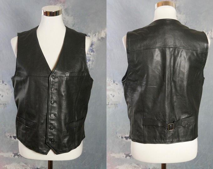 Black Leather Vest 1990s Vintage V-neck Biker Pointed-front - Etsy