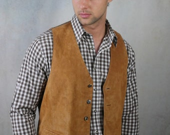 Vintage Leather Vest, Camel Tan 1990s Men's European