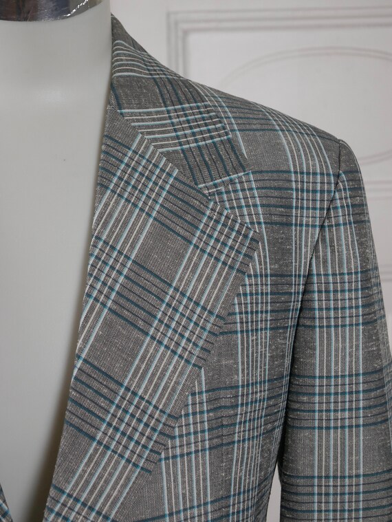 1970s Plaid Blazer, Silver Gray & Turquoise Germa… - image 10