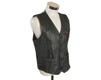 Sleeveless Mens Leather Waistcoats Vintage Black Leather Vest