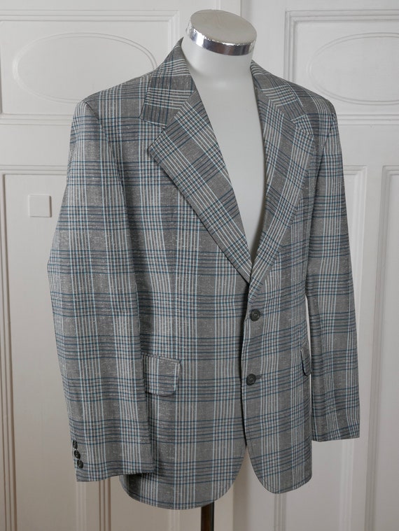 1970s Plaid Blazer, Silver Gray & Turquoise Germa… - image 5