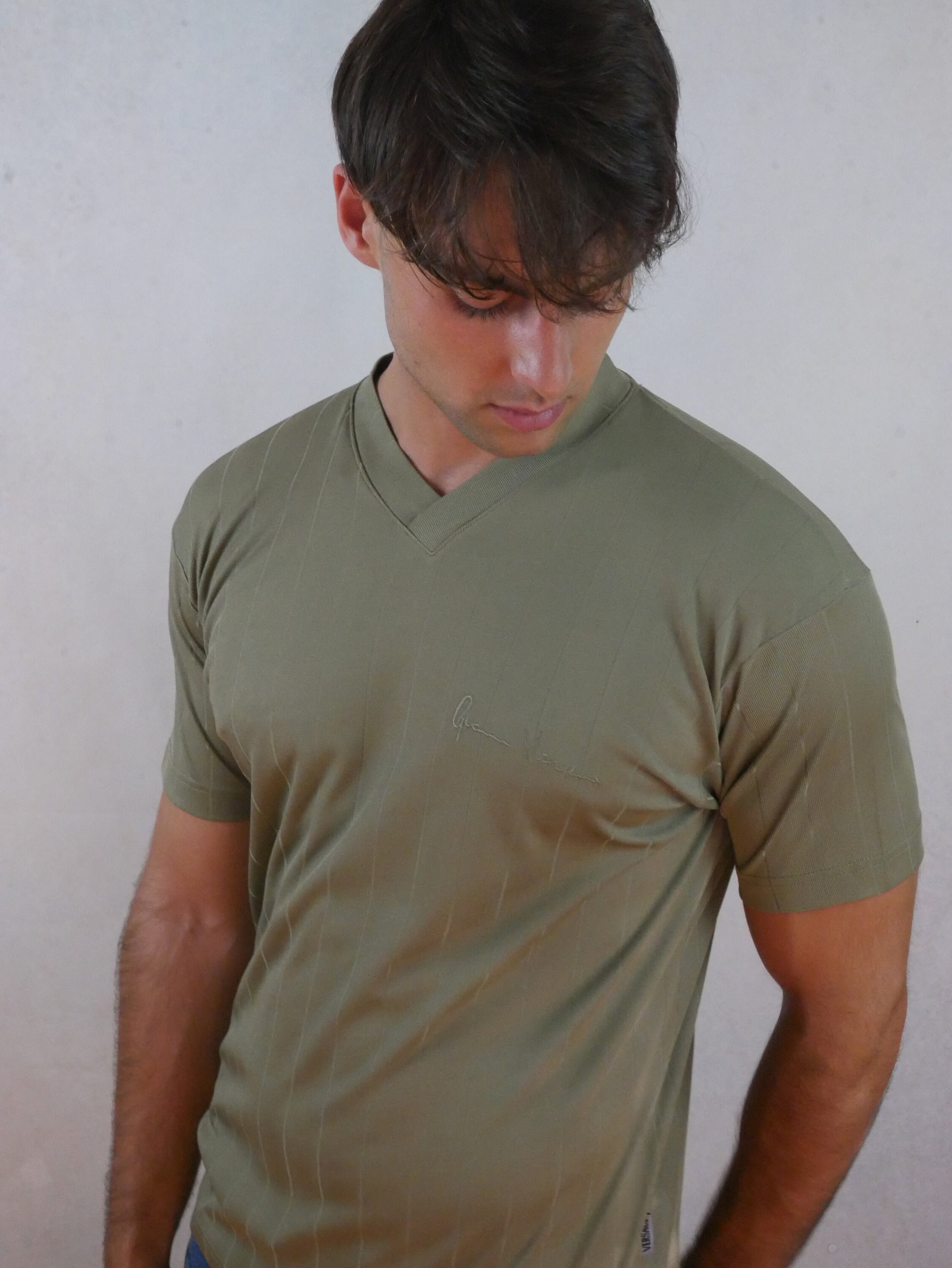 90s Vintage Versace Green Short Sleeve Shirt, Size Large (42